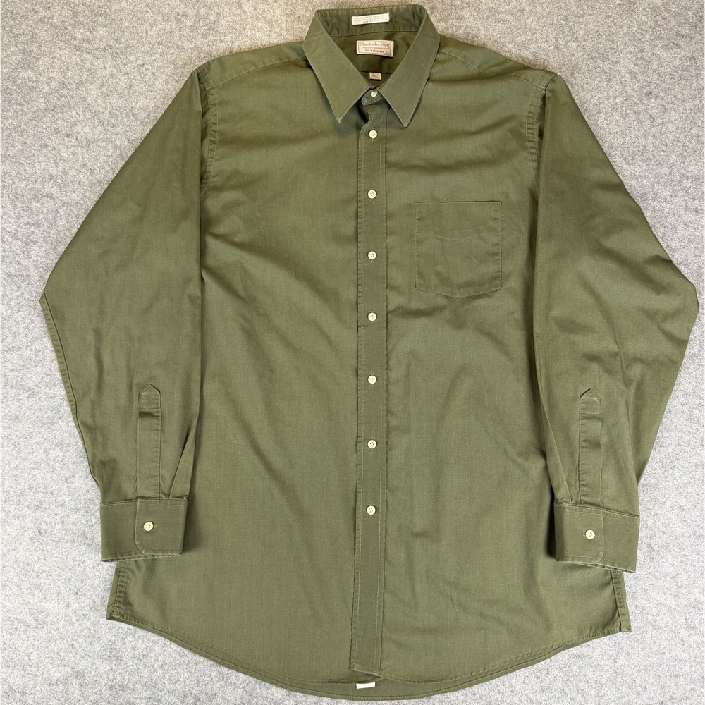 Christopher Hart Olive Green Dress Shirt Mens 18-37 Tall Made In USA Cotton Big